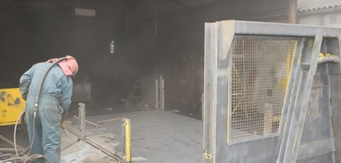 Mobile shot blasting in progress